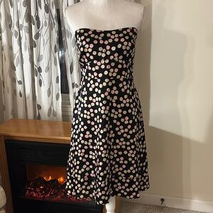 J. Crew Strapless Black Dress with Pink and Cream Dots